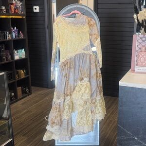 Elegant High Low Lace Dress in Yellow and Gray